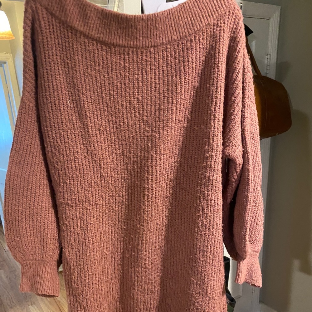 Lantern Sleeve Sweater Dress in Dusty Mauve